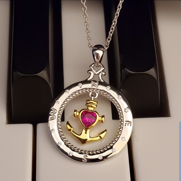 D4 NEW Sterling Ruby Compass Anchor Necklace - Picture 7 of 11